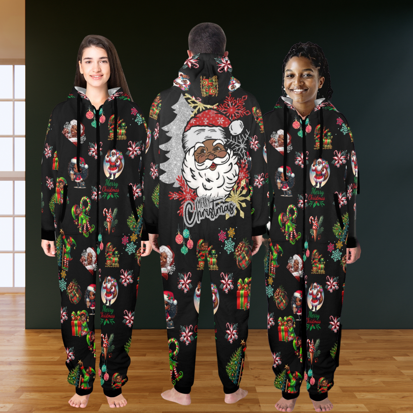 Unisex Black Christmas Hooded Onesie